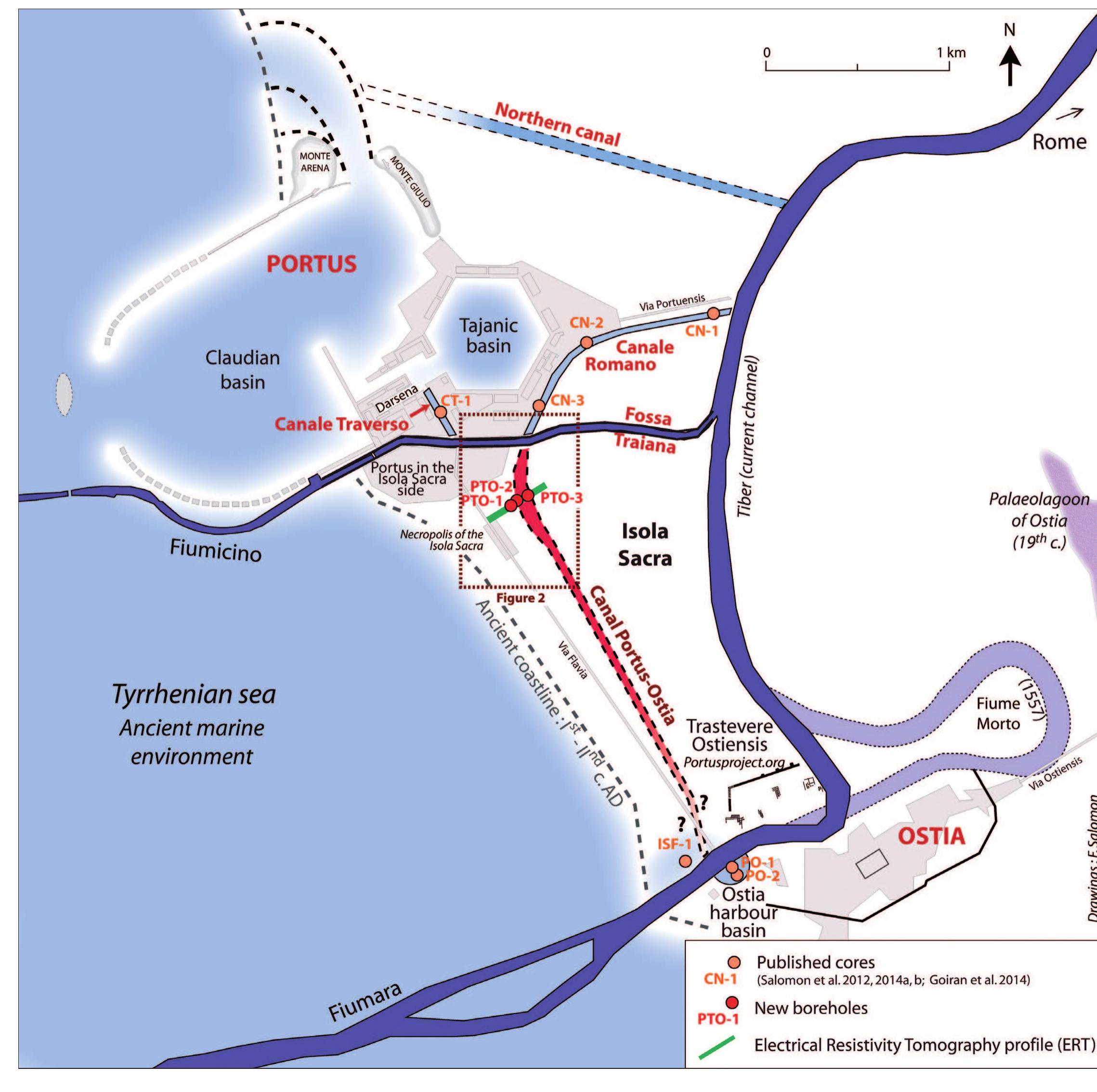 Fig. | : Location map. The Portus-Ostia harbour system and the location of the Portus-Ostia canal. 