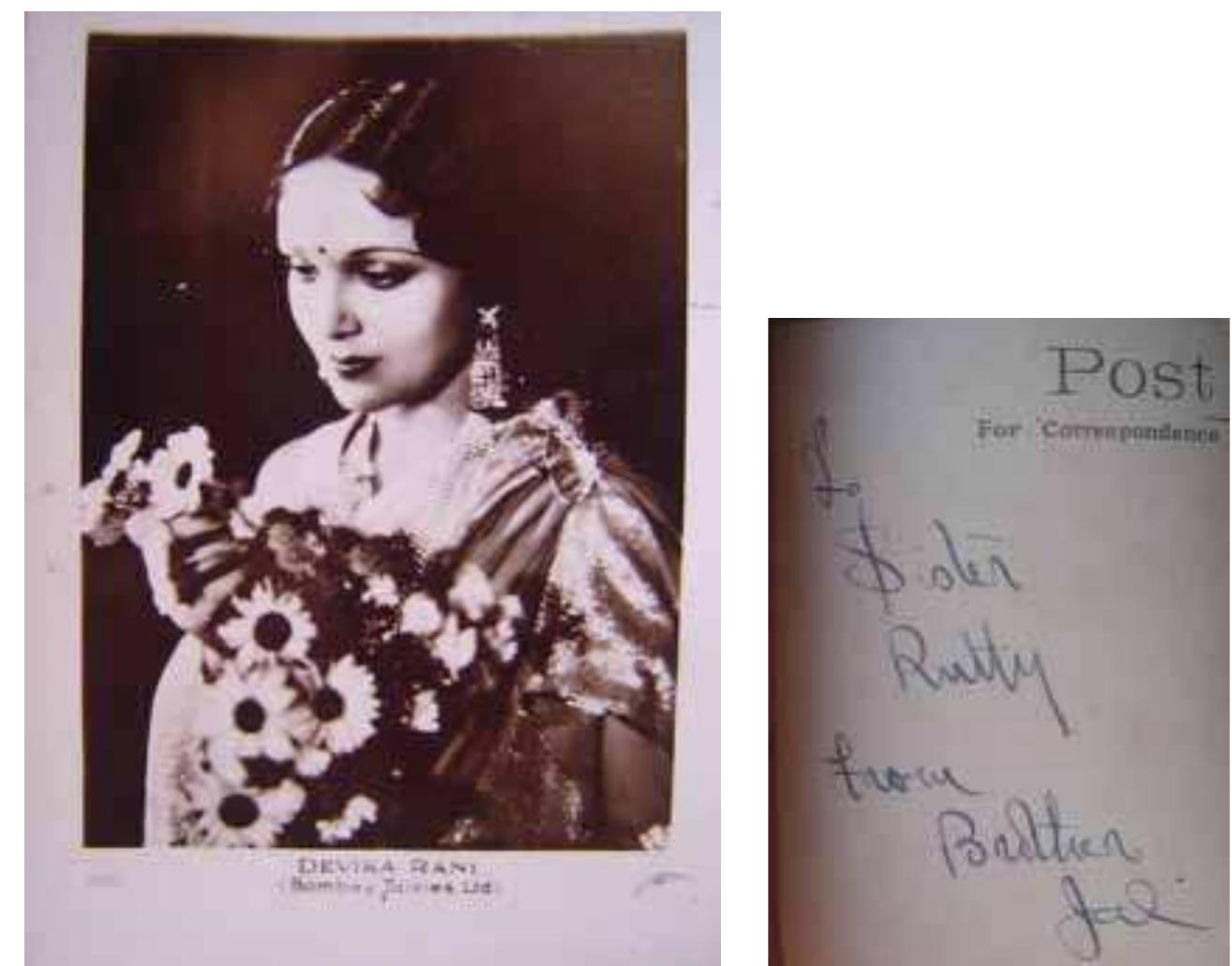 FIG. 5A Postcard of Devika Rani issued by Bombay Talkies Studio. Front and verso c. 1936. Image courtesy the author. 
