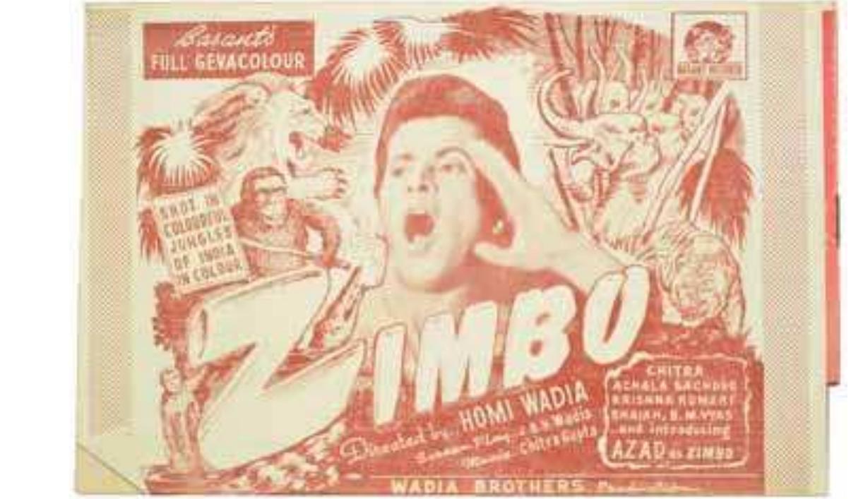 FIG. 8B Song booklet cover for Zimbo (1958); d. Homi Wadia; p. Basant Pictures; Ip. Chitra, Azad, Achala Sachdeo, Krishna Kumari, Shaikh, BM Vy 