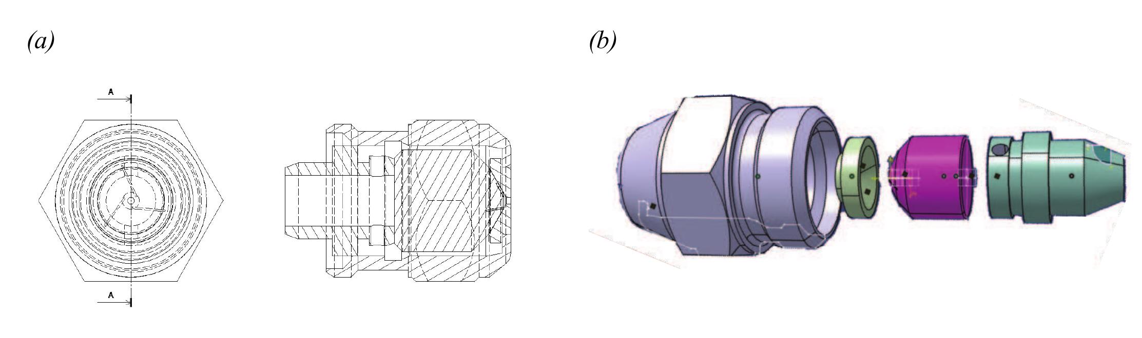 Sketch of a simplex pressure swirl nozzle. (a) the funnel is