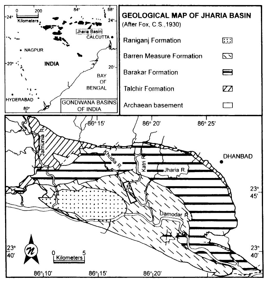Geological map of jharia basin, india. the rectangle