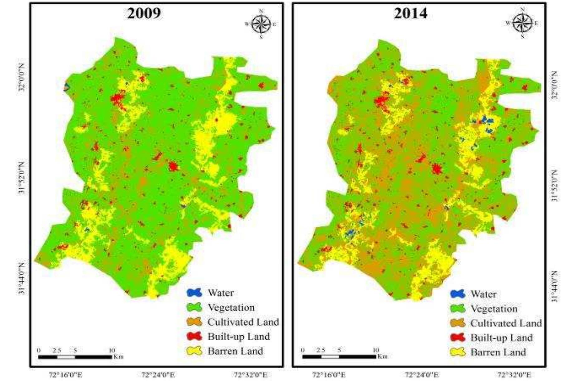 The classified maps for years 1999 and 2009 shown in figure