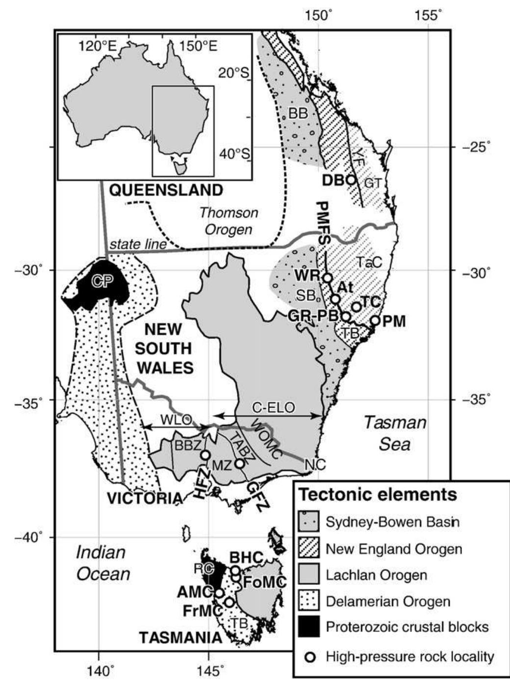 Geological map showing the distribution of phanerozoic