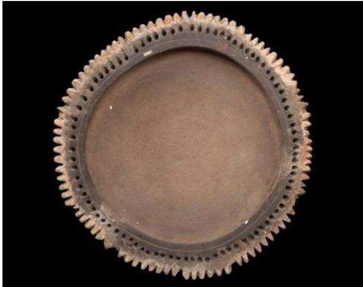 Figure 25. Large multi-nozzled lonian sanctuary lamp from Naukratis, first quarter 6th century BC. Museum of Fine Arts, Boston, 88.1039. Photograph © Museum of Fine Arts, Boston.  2.3. Lamps  Made by (East) Greek-trained craftsmen (as betrayed by the often exceptionally finely levigated fabric and expert potting), most were probably destined for local consumption, although an amphora from the Naukratis workshop has been found as far afield as Tell Dafana/Daphnae (British Museum, 1888,0208.57). In the Hellenistic period a kind of black- glazed pottery (‘terra nigra’ or ‘black ware’), rather coarsely made from a Nile silt ‘grey ware’ fabric covered with a thin black glaze (above, Fig. 16), makes its appearance (Berlin 2001, 28-31), mirroring other similar wares such as Memphis black ware made elsewhere at the same time. In addition to Greek-style pottery, other imported wares were also produced as local imitations. Imitation Cypriot mortaria appear in Egyptian marl clay from at least the 6th century BC onwards; they are not restricted to Naukratis, but can be observed at numerous sites, possibly made in different local production centres (Villing 2006). Together with instances o local imitations of foreign Archaic trade amphorae (Villing 2013, 82-3) the are a surprising indication of the permeability of the Nile Delta to foreign ‘influence’ — or indeed the integration of Late Period Nile Delta society intc Mediterranean networks of contact and exchange.  *8 Local production of Archaic Greek-style pottery was confirmed by clay analysis and is discussed for example in Schlotzhauer and Villing 2006; Mommsen et al. 2006; Schlotzhauer 2012; Mommsen et al. 2012. 