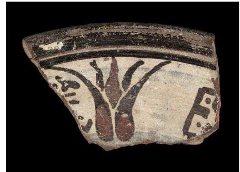 Figure 24. Fragment from a plate made locally at Naukratis but East Greek in shape and style; from the sanctuary of the Dioskouroi, second quarter 6th century BC. Museum of Fine Arts, Boston, 86.533. Photograph © Museum of Fine Arts, Boston. 