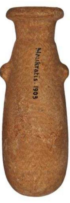 Figure 28. Calcite (alabaster) alabastron from the area of the Great Temenos at Naukratis, 6th—-5th century BC. Ashmolean Museum, Oxford, AN1896-1908-E.3695. Photograph © Ashmolean Museum, University of Oxford. 