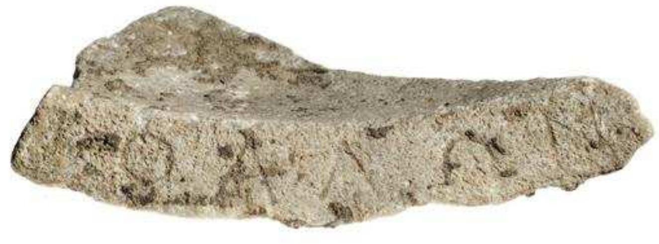 Figure 30. Fragment of marble louterion from Naukratis inscribed with a dedication to Apollo, c. 550-450 BC. Sammlung de: Agyptologischen Instituts der Universitat, Heidelberg, 3247. Photograph © Agyptologisches Institut der Universitat Heidelberg, Photo: Robert Ajtai.  Figure 29. Gypsum ‘alabaster’ alabastron from Naukratis, terminating in the bust of a female figure, 2nd quarter 6th century BC. British Museum, 1888,0601.15. 