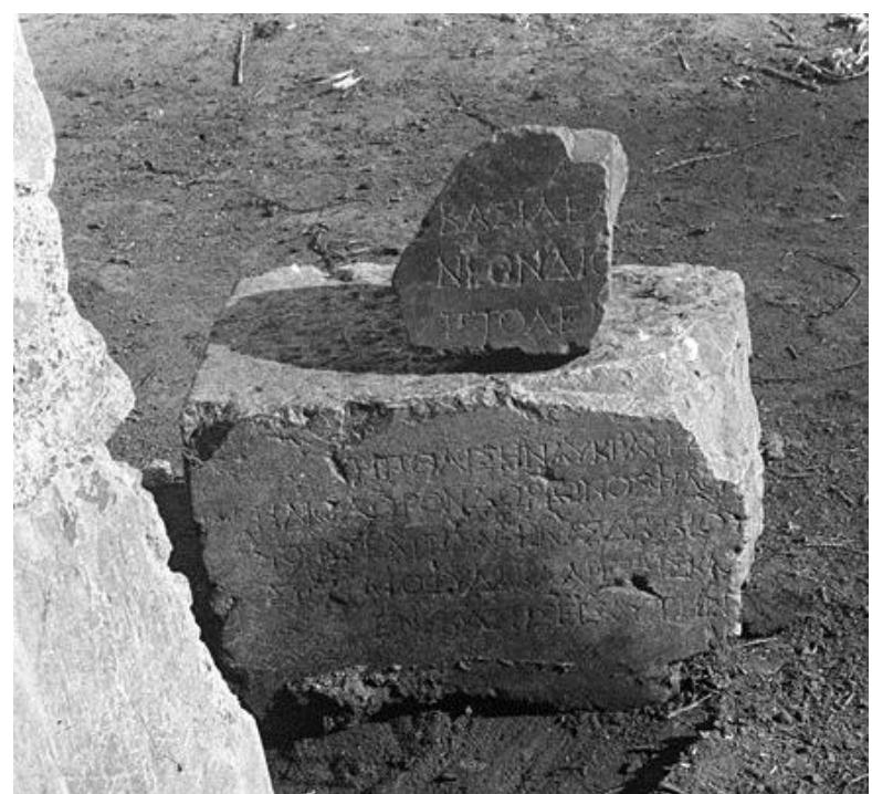 Important Egyptian inscriptions are found at Naukratis on statues (Horemheb) and dedications (sha-basins), but also on stelae — although all were retrieved from the site outside of the ‘official’ excavations. The most famous is the version of the ‘decree of Sais’ that was erected at Naukratis, twin to the (virtually) identical stela set up at Herakleion-Thonis (Bomhard 2012). It regulates tax arrangements for both port cities at the beginning of the reign of Nectanebo | in 380 BC. Later examples include a fragmentary stela of year 23 of Ptolemy V Epiphanes (known as the ‘Damanhur stela’ although from Naukratis), which preserves a fragmentary version of the hieroglyphic text of the ‘Rosetta stone’,”’ as well as a stela erected in the 2nd century BC with a demotic decree of euergetism by a local community of sheep breeders (Fig. 39). 