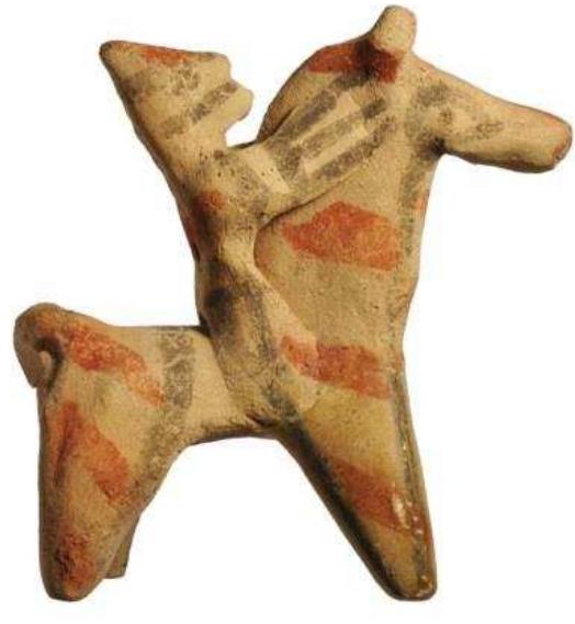 Figure 49. Cypriot terracotta figure of horse and rider from Naukratis, 6th—-early 5th century BC. British Museum, 1911,0606.1.  Figure 48. East Greek protome of a woman, from the Hellenion at Naukratis, c. 450-350 BC. Fitzwilliam Museum, Cambridge, GR.3.1898. Photograph © The Fitzwilliam Museum, Cambridge. 