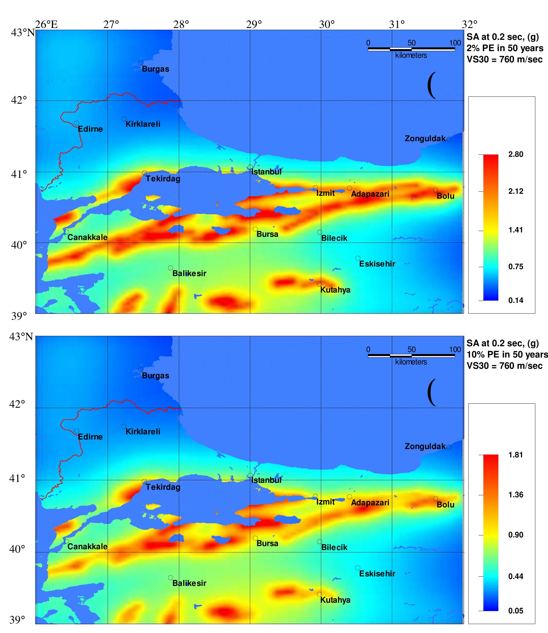 Seismic hazard map of the marmara region for spectral