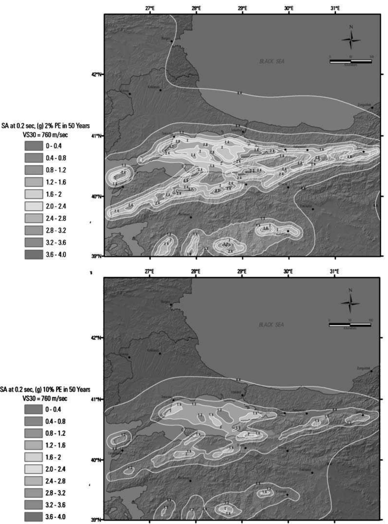 Seismic hazard map of the marmara region for pga for uniform