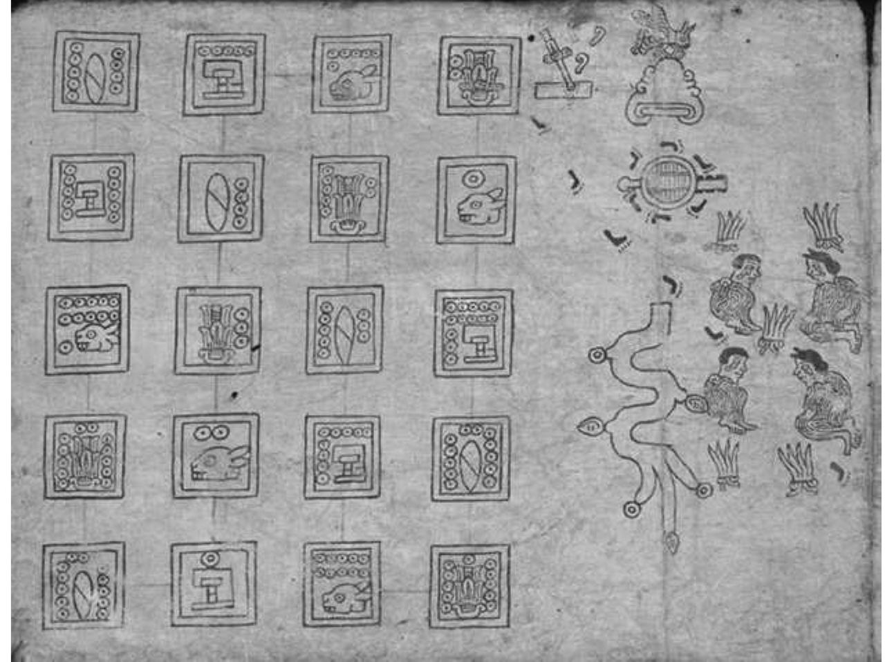 Figure 2.6 The Mexica are defeated in Chapultepec and take refuge on the moors of Acocolco, Codex Boturini, plate 19  A defeat was expressed by the same glyph surrounded by footprints. 