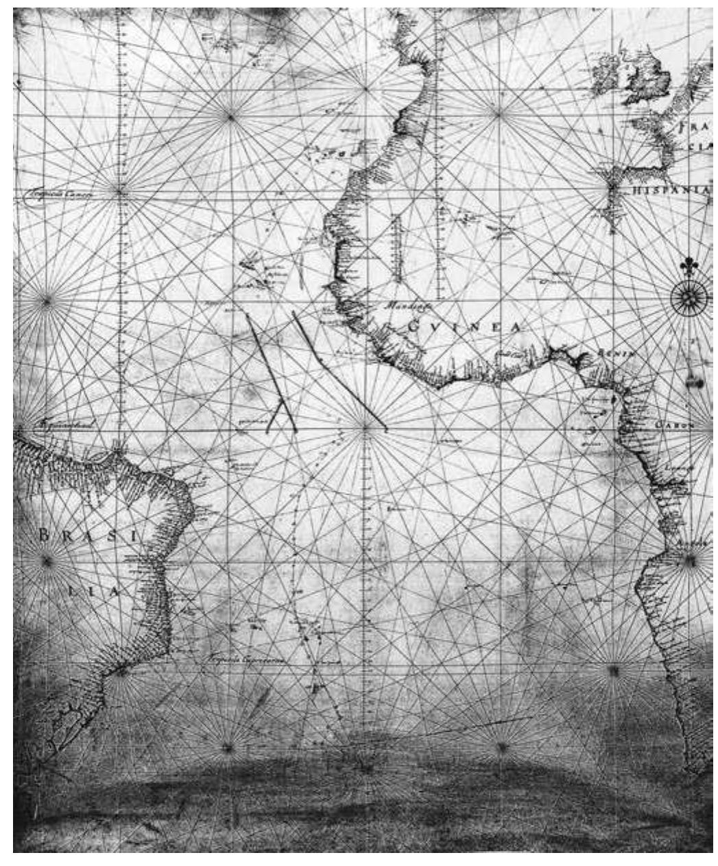 Figure 5.2 Reporting the dead reckoning on a map. Nederlands Scheepvart Museum, Amsterdam  dealt with navigation, Aleoude en hedendaegsche scheepbouw en bestier 