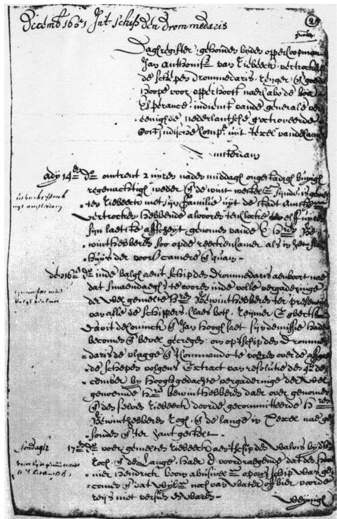 Figure 5.5 Daghregister kept at the Cape of Good Hope (first page) 