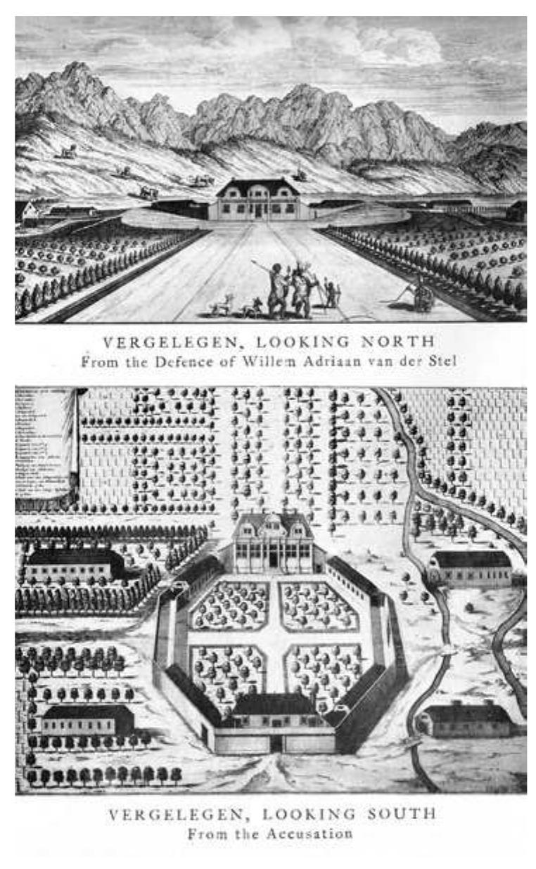 Figure 9.1 Two representations of the layout of Willem Adriaan van der Stel’s farm, Vergelegen. 