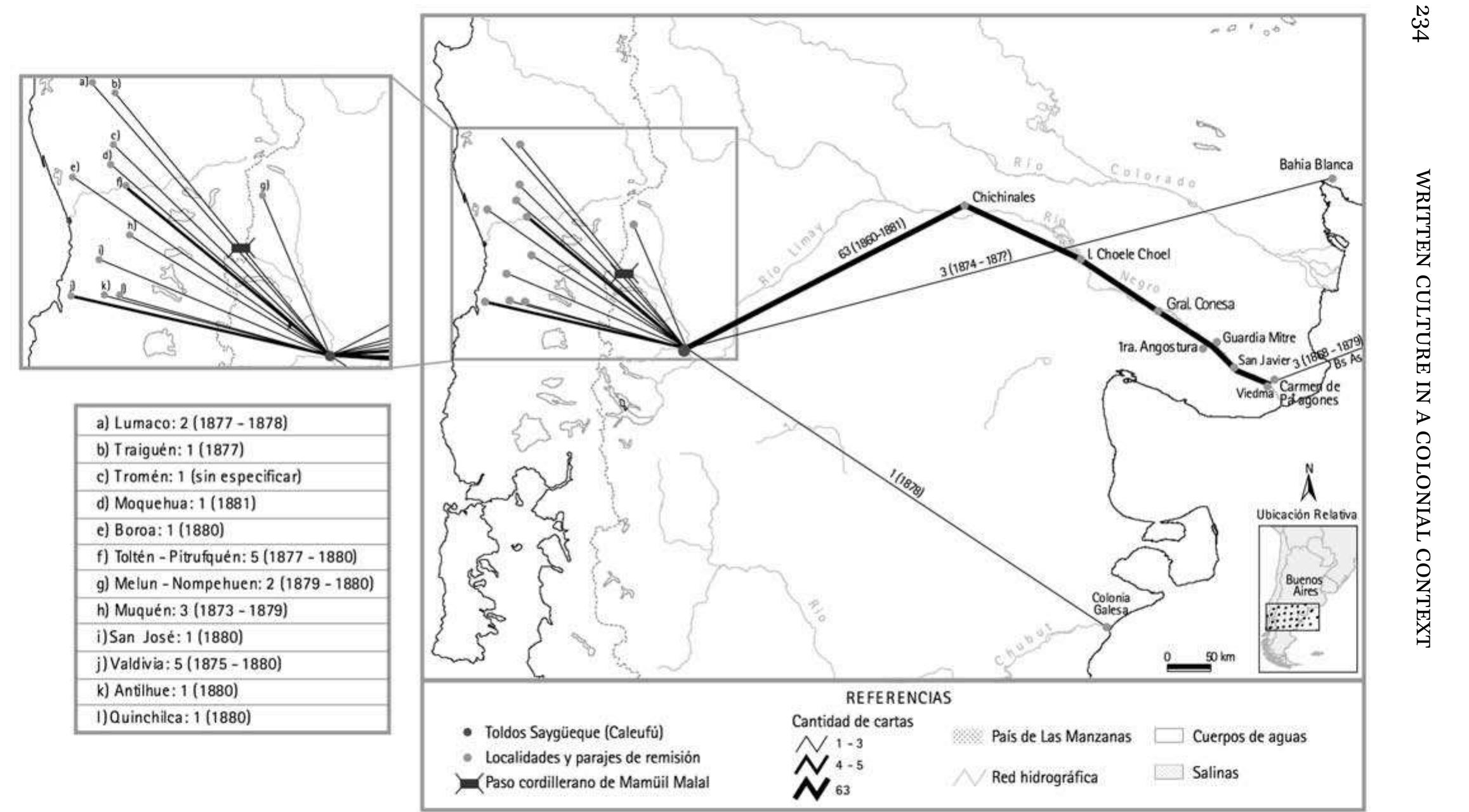 Figure 10.2 Correspondence received by Valentin Saygiteque: Frequency and localities received from 1860-1880 (variant II) 