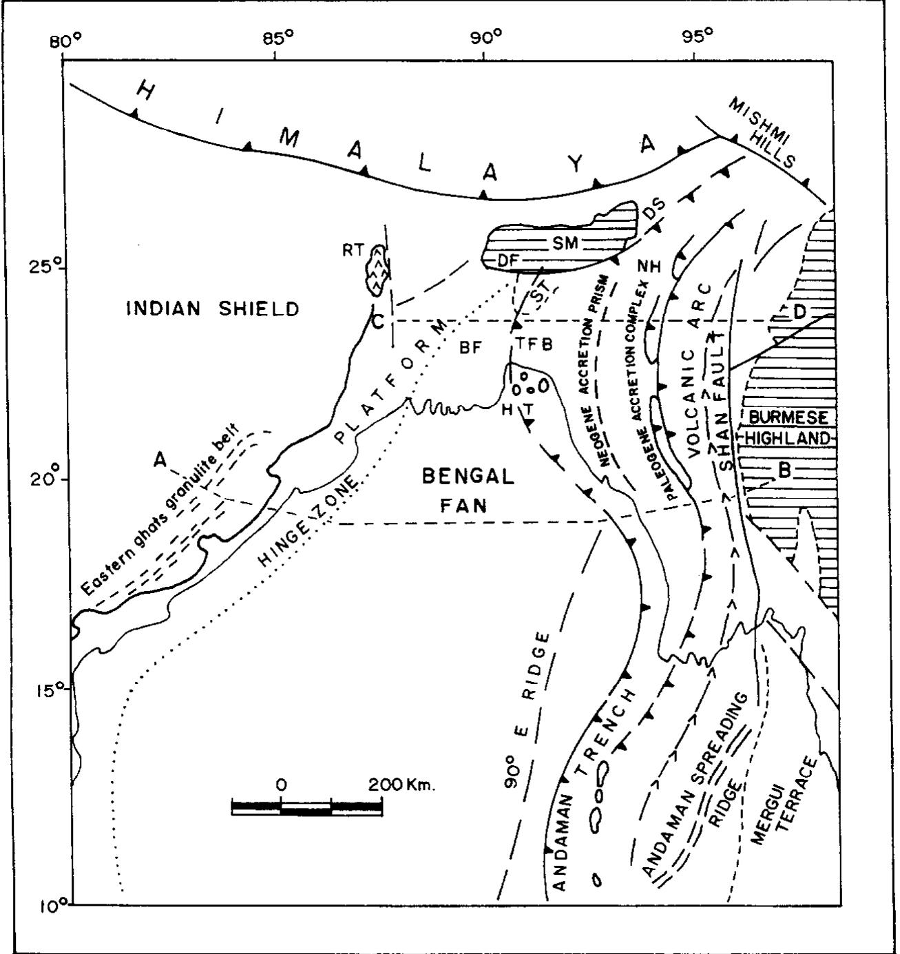Shield Trough Generalised map of eastern parts of the indian subcontinent,