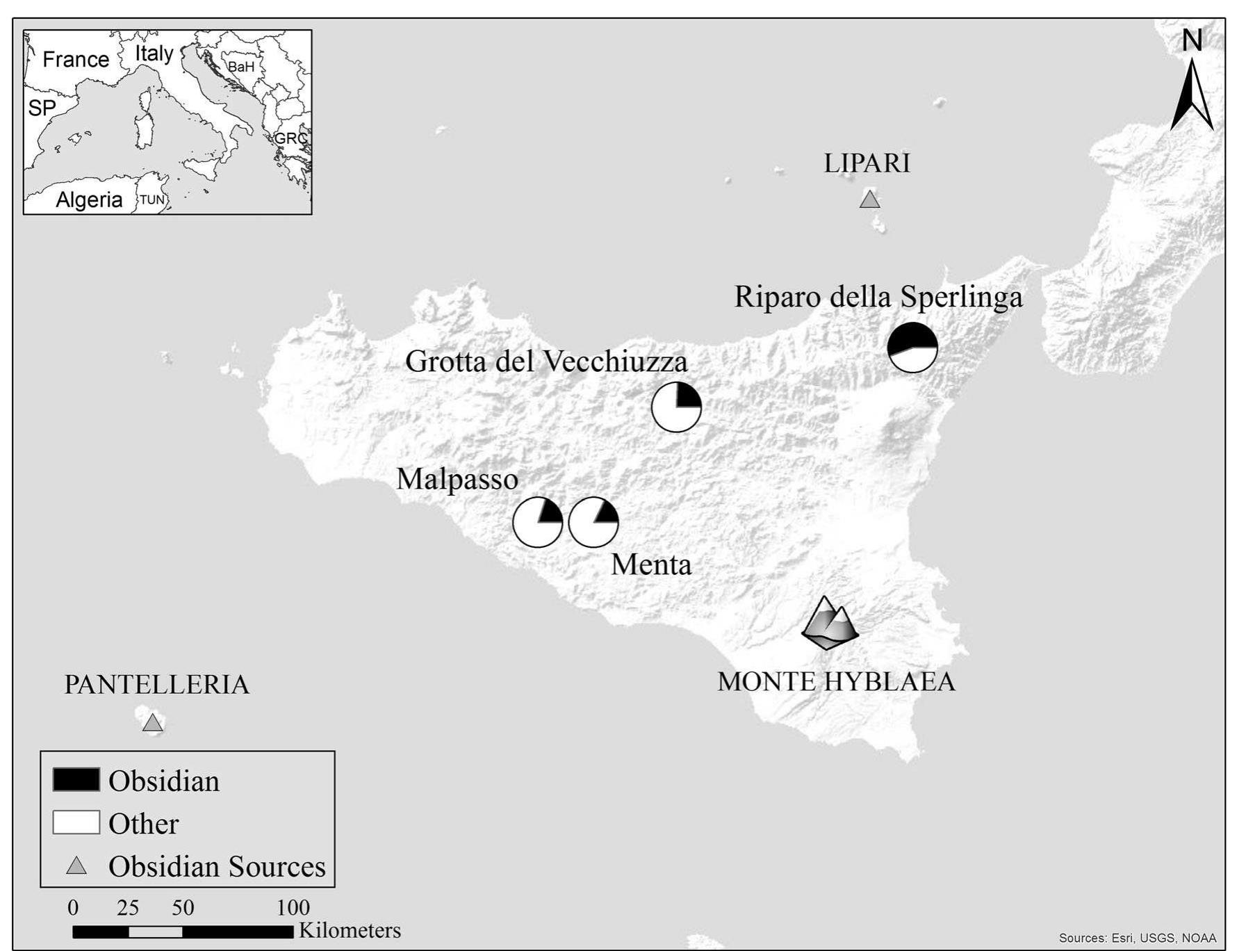 Figure 9. Distribution map of the percentage of obsidian in chipped stone assemblages dating to the Chalcolithic. Black: obsidian; white: other lithic material. 
