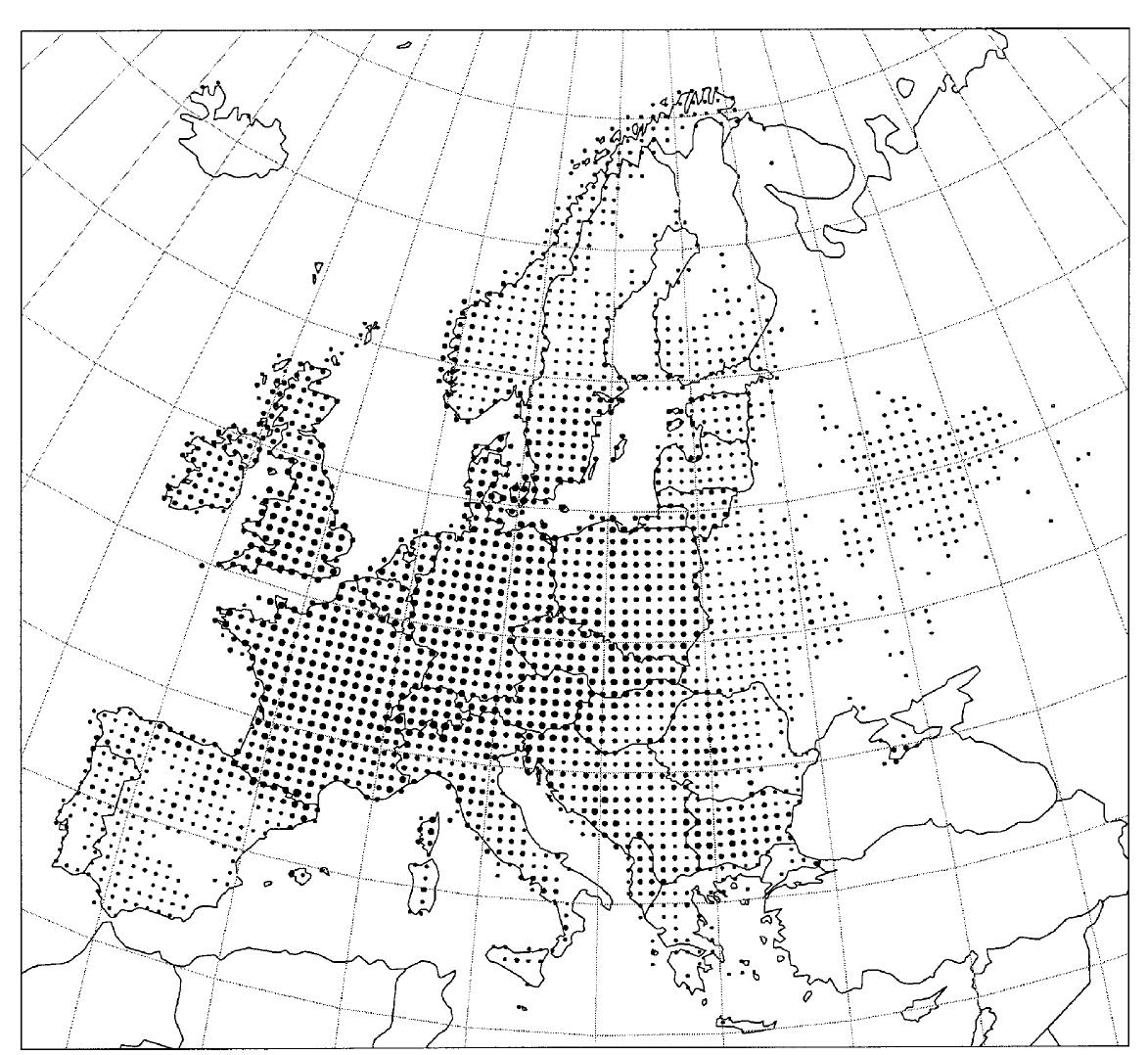 The distribution in europe of species in the european