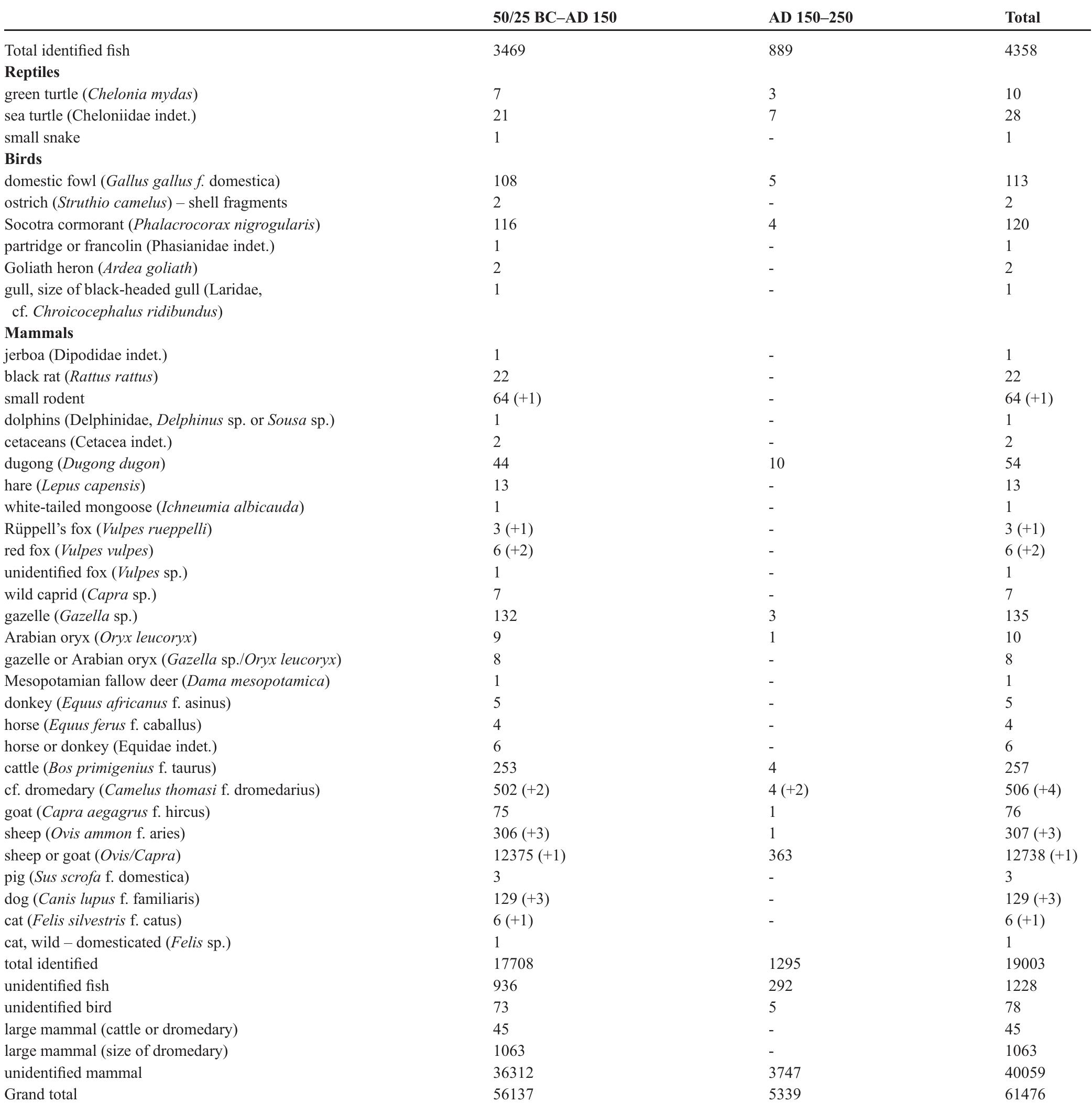 Skeletal Inventory Table Examples Faunal inventory of the hand-collected vertebrates and their