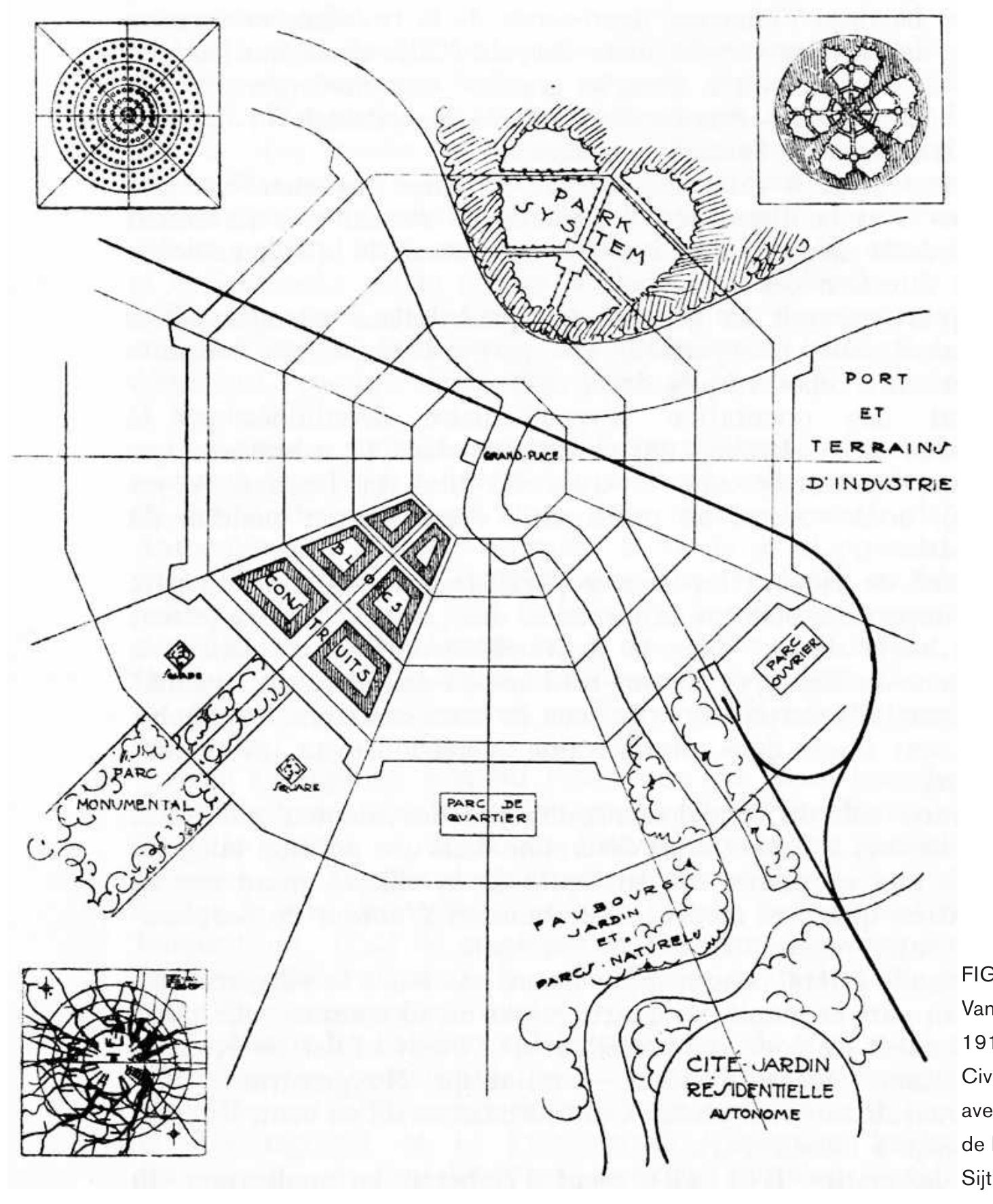 Van der Swaelmen based his theory on specific cities, such as the city of Amsterdam. In the struc- ture of this city he read the neighbourhoods as the cells of an organism, the infrastructure the as nerves and the parks as the lungs (Figure 3). Mentioning Darwin and Lamarck, he was clearly influenced by evolution theory. His biographer Herman Stynen stated that the work of Félix Le Dantec, a French philosopher and biologist who adhered to evolution theory was the main influ- ence on a scientific level.” In his search for an evolutionary explanation of the growth of cities, Van der Swaelmens’ work is also reminiscent of the work of the Scottich biologist/urbanist Patrick Geddes.'* Stynen points out that it was also Van der Swaelmen’s own background, and the read- ing of Unwin’s Town planning in practice (1909) that were of major importance for his urbanistic thinking. However, Van der Swaelmen also referred to Jean Massart. Préliminaires proposed to anchor spatial development in what Van der Swaelmen called the ‘physiognomy’ of the territory, determined by physical circumstances, in interaction with the need of man. This system was based on the classification that Massart made of the Belgian territory in geobotanical districts.” Préliminaires was littered with biological metaphors. For example, Van der Swaelmen wrote that  the first biological element of the urban phenomenon is /abitation, the cell that formed the urban 