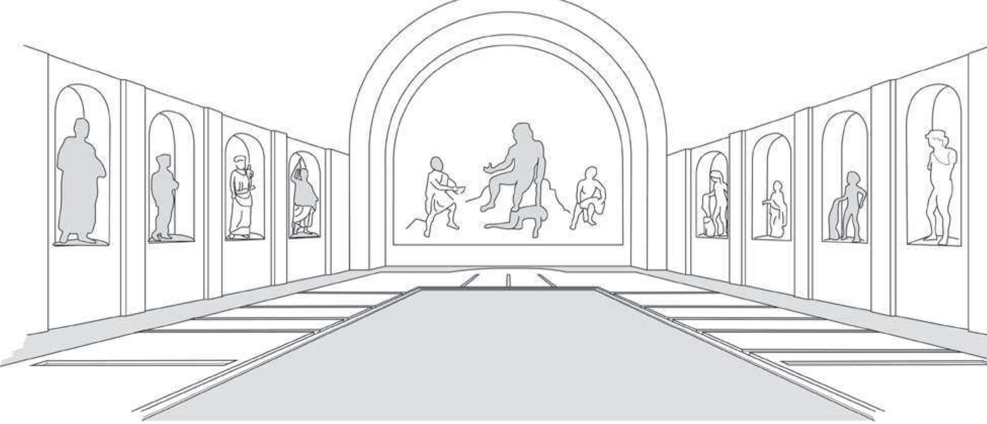 Fig. 13.18: Dining hall at Punta Epitaffio. Drawing: Lorene Sterner. 