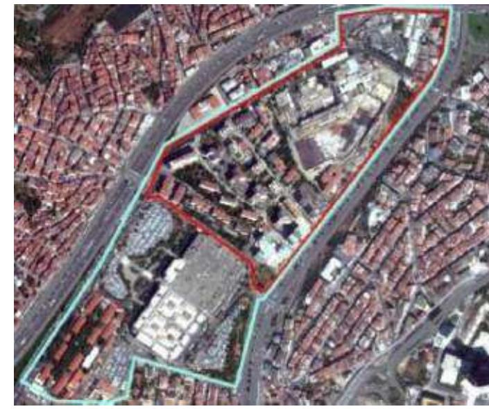 1- Do you know the physical boundaries of the Kaptanpasa Neighborhood? Could you describe/sketch it?   Figure 3. Red: boundaries administrative defined neighborhoods, cyan: residents’ perception of boundaries  The method selected for the study, in-depth interview, carried out with 16 participants by asking them 9 questions to get onto the concept of neighborhood culture and perception of the Kaptanpasa Neighborhood. All interviews took place in the houses of the residents in a friendly manner. Some different opinions and perspectives were seen in some questions. © Conceptual and historical information and original data are obtained through author’s personal archive, observations at study area.  2- How often do you come together with your neighbors? Where and for what reason do you meet? (Everyday/Once a week/Once a month/Once a year/Almost never)  Many of the neighbors reported seeing each other once a week. Five of them answered ‘everyday’. It is stated that they come together usually in apartments, especially apartment building management meetings. Apart from that, other answers; pastry shop, street, front of  mukhtar’s office so as to meet for tours, daycations, front of Hilton block, front of grocery store and common place at apartment. 