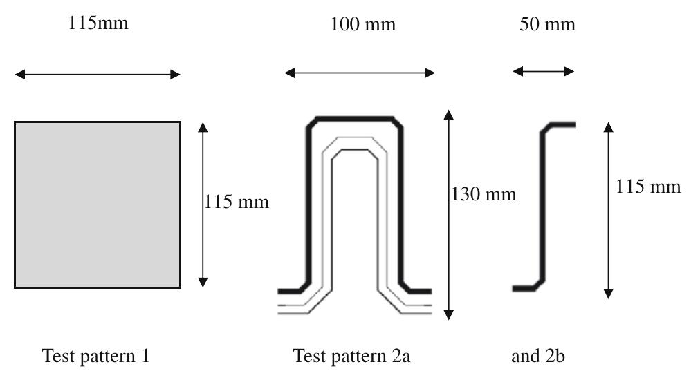Shape and dimensions of the prepared test patterns.