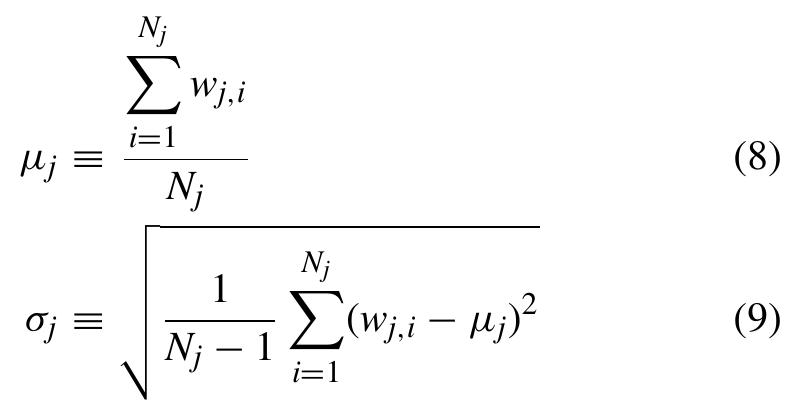The two noise thresholds in equations 6 and 7 do not require the calculation of the noise level in a Detail com- ponent. They use the mean (1;) and standard deviation (0;) of the j”” Detail component, which includes both signal and noise coefficients, and «j,, and «j,y are used to accurately scale oj in eliminating noise coefficients. Also, the two thresholds include the mean value jj, and do not assume it to be zero.  where Aj. and Aj, are the lower and upper thresholds at decomposition level j; «;,, and x;y are adjustable parameters for each threshold; and j4; and o; are the mean and standard deviation, respectively, of the wavelet component at decom- position level j, and are defined here as, 