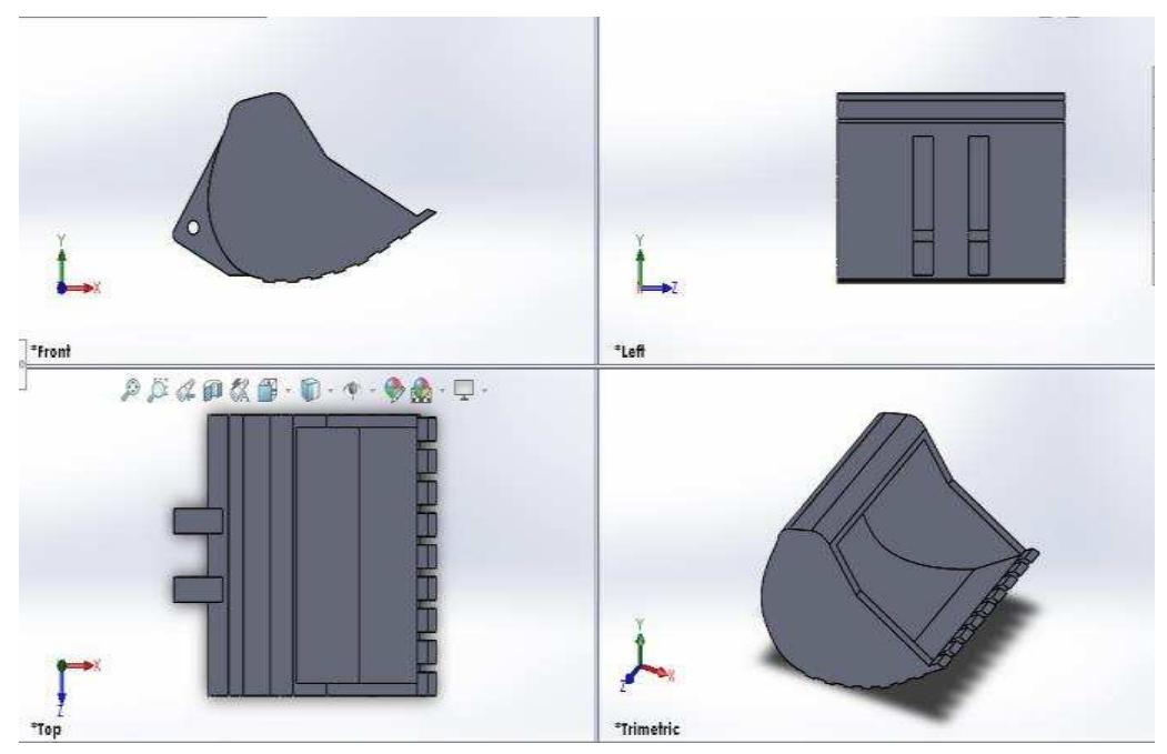 The 3d model of loader bucket is designed in solid works