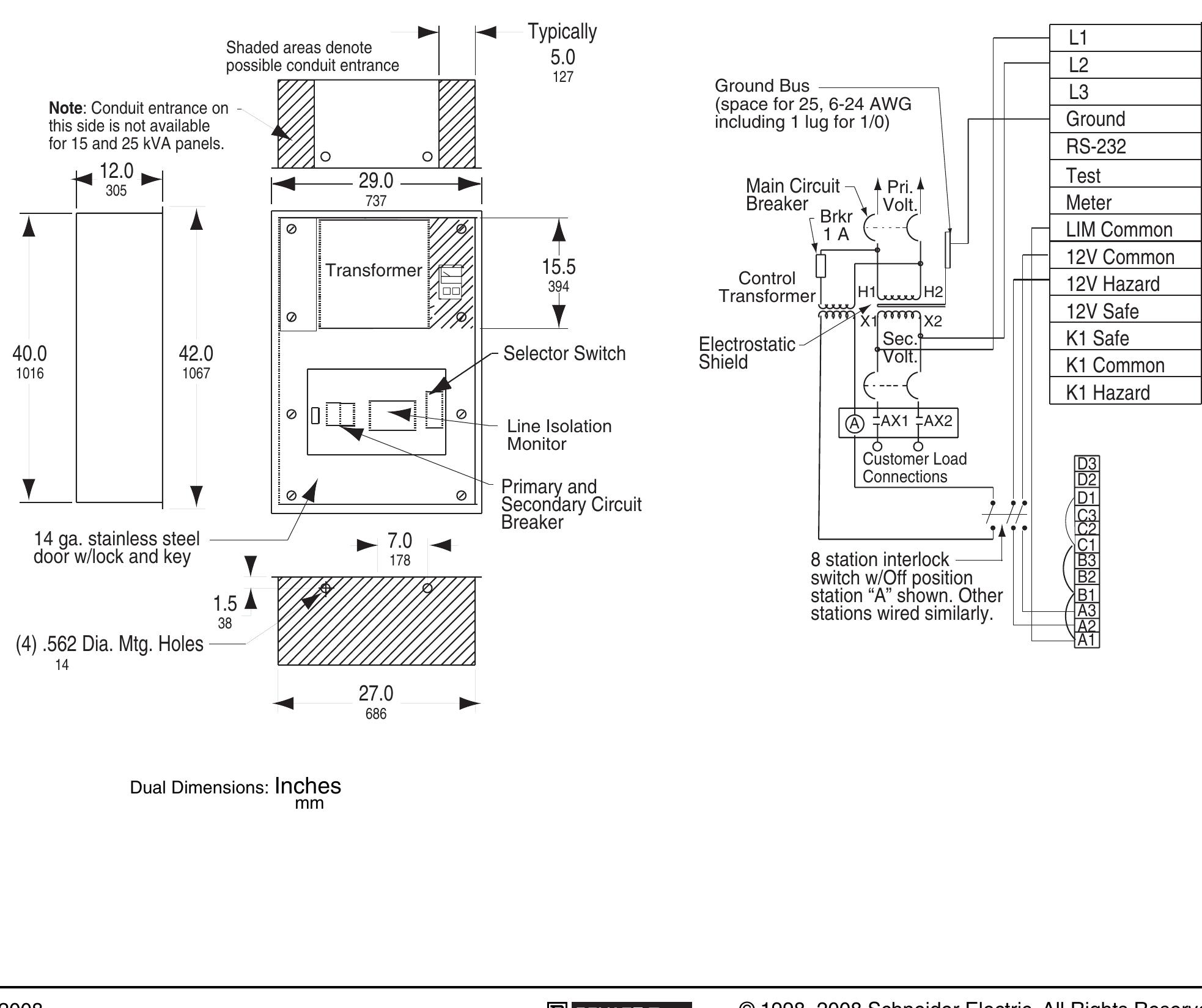 Wiring diagram and dimensions