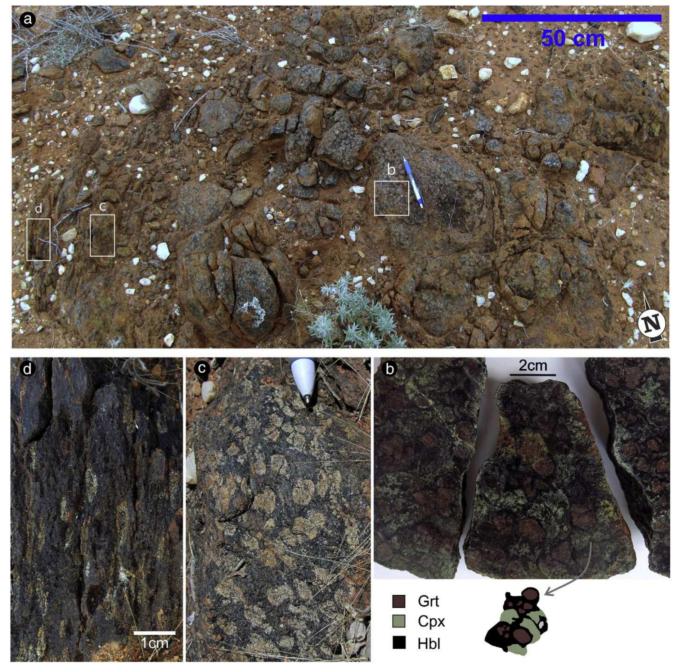 Pyroxene Hand Sample Outcrop-scale appearance of garnet amphibolites. (a) most