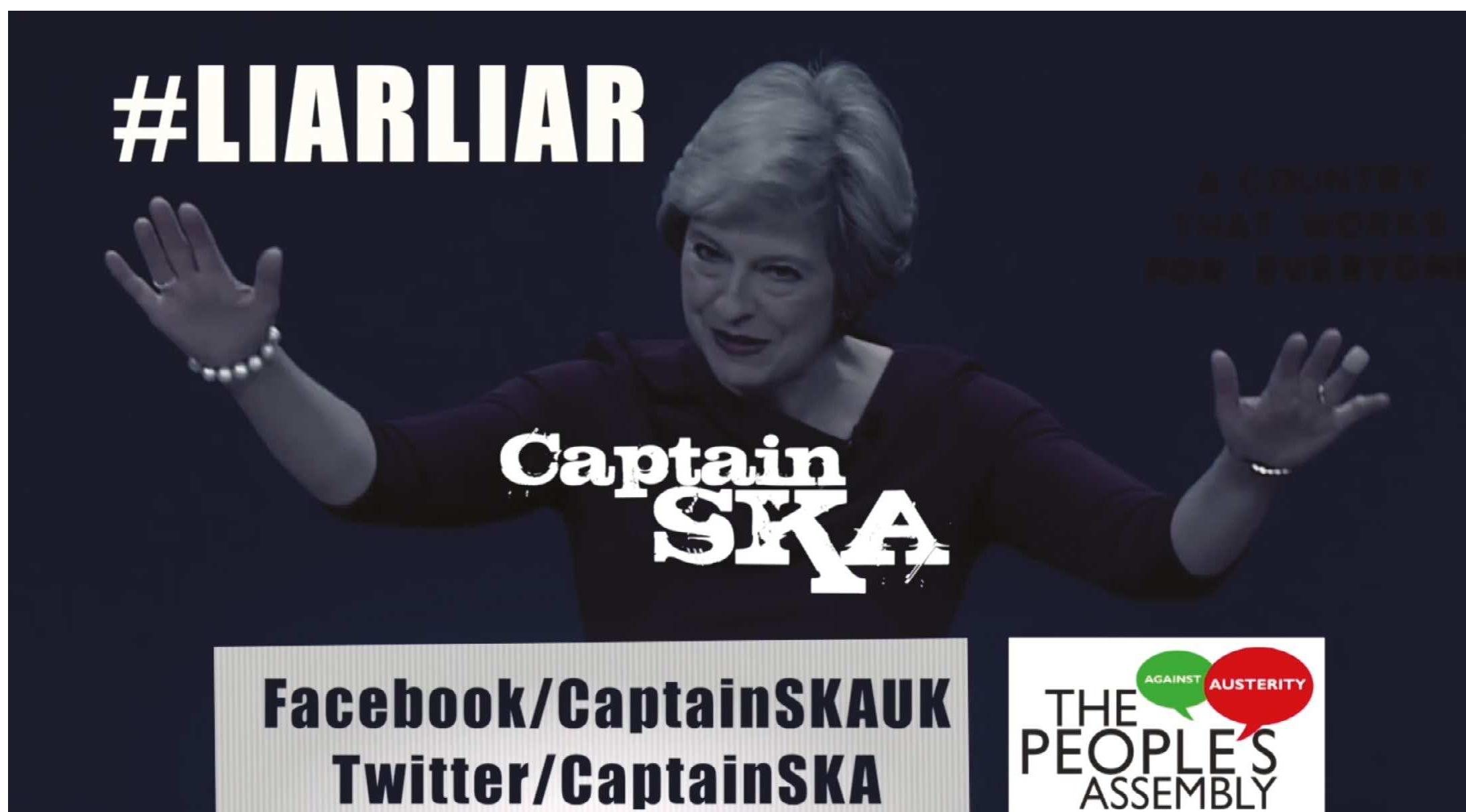 Captain Ska's protest song, 'Liar Liar GE2017', was released on 26th May an reached number 4 in the UK Singles Chart during the campaign. 