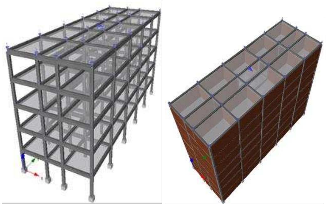 example of bare frame and infilled frames fe models