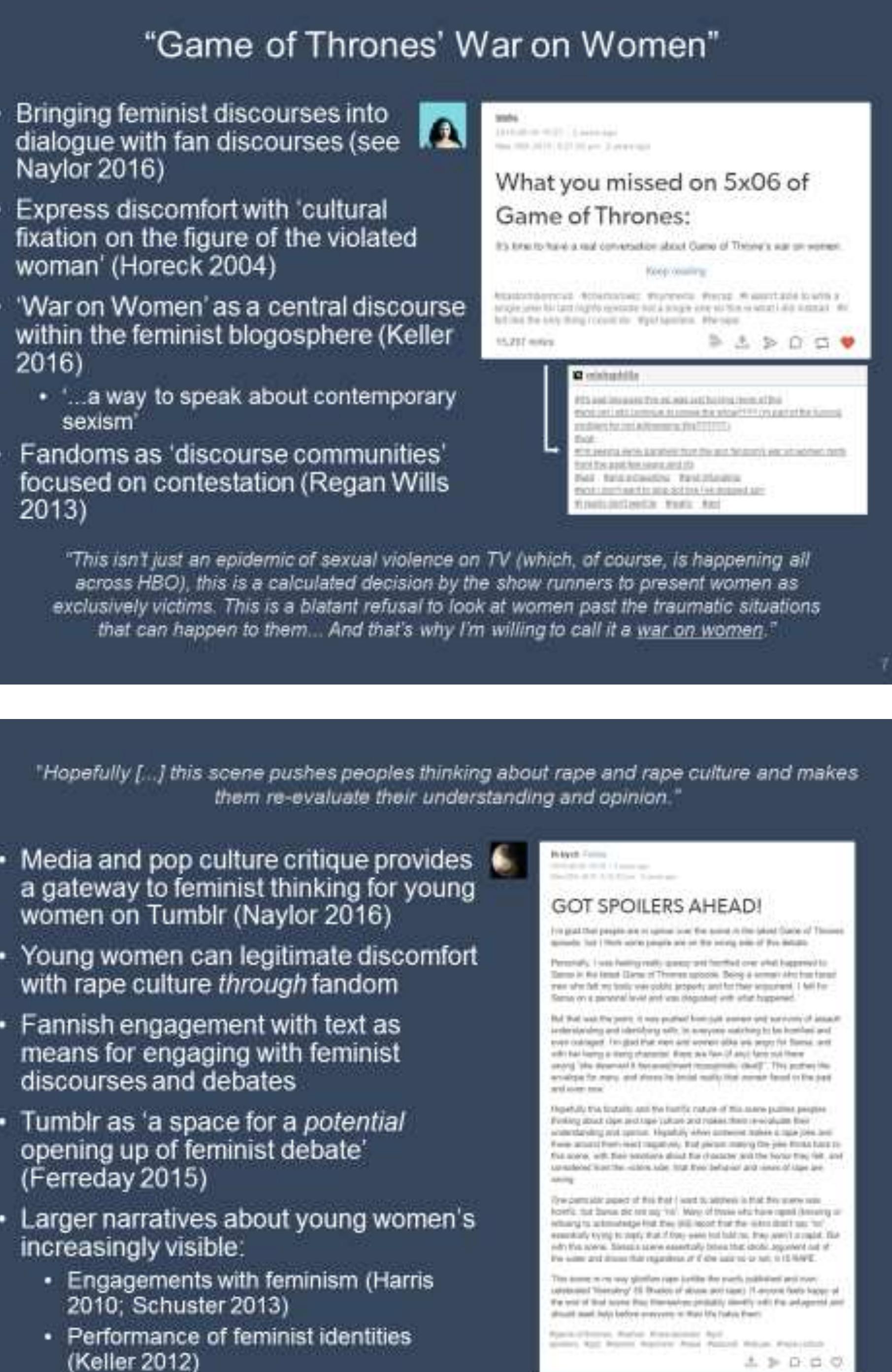 PDF) Game of Thrones War on Women: Fandom and Feminist Discourse on  Tumblr (Fan Studies Network Conference, 2017)