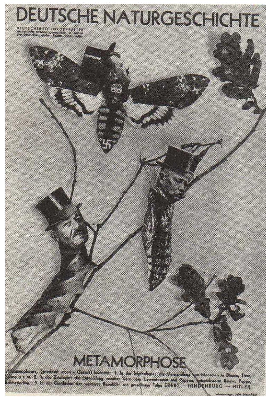 Figure 9. Metamorphosis by John Heartfield as the original in AIZMagazine 16 August1934?’  In 1933 the Bauhaus was disbanded as the Third Reich persecuted those who followed modern artistic schools of thought as “Cultural Bolshevists”, whether they embraced ‘New Objectivity’ or abstract art.2> The old Bauhaus in Germany was eliminated by the Nazis, its teachers and students scattered over the world holding many important positions in education and production. Its spirit became the guide of progressive art education throughout the world.” 