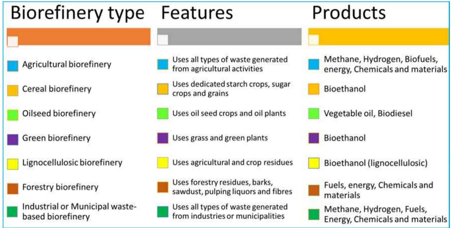The types of waste biorefineries based on their key features
