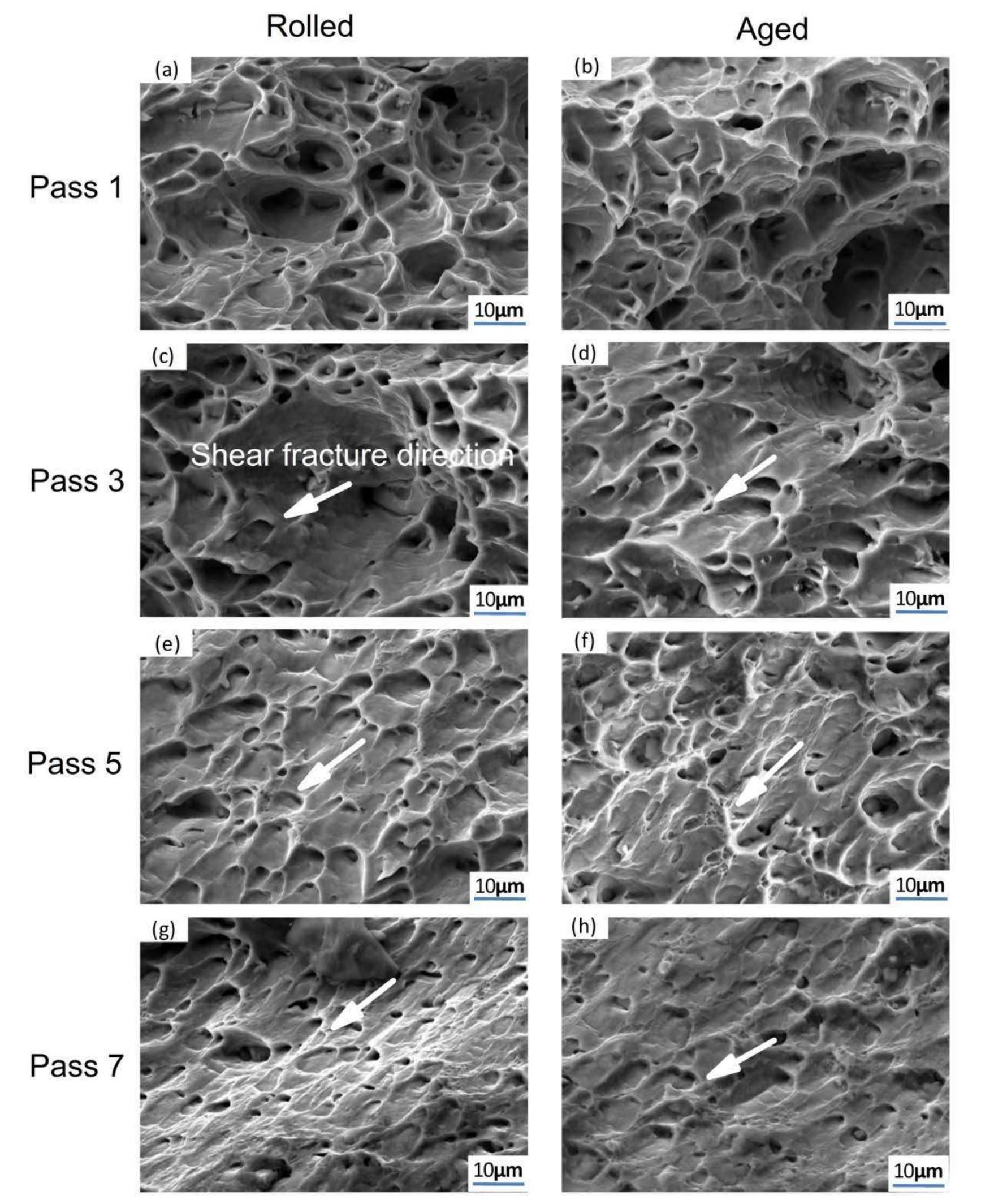 Fracture morphology of rolled and aged samples after