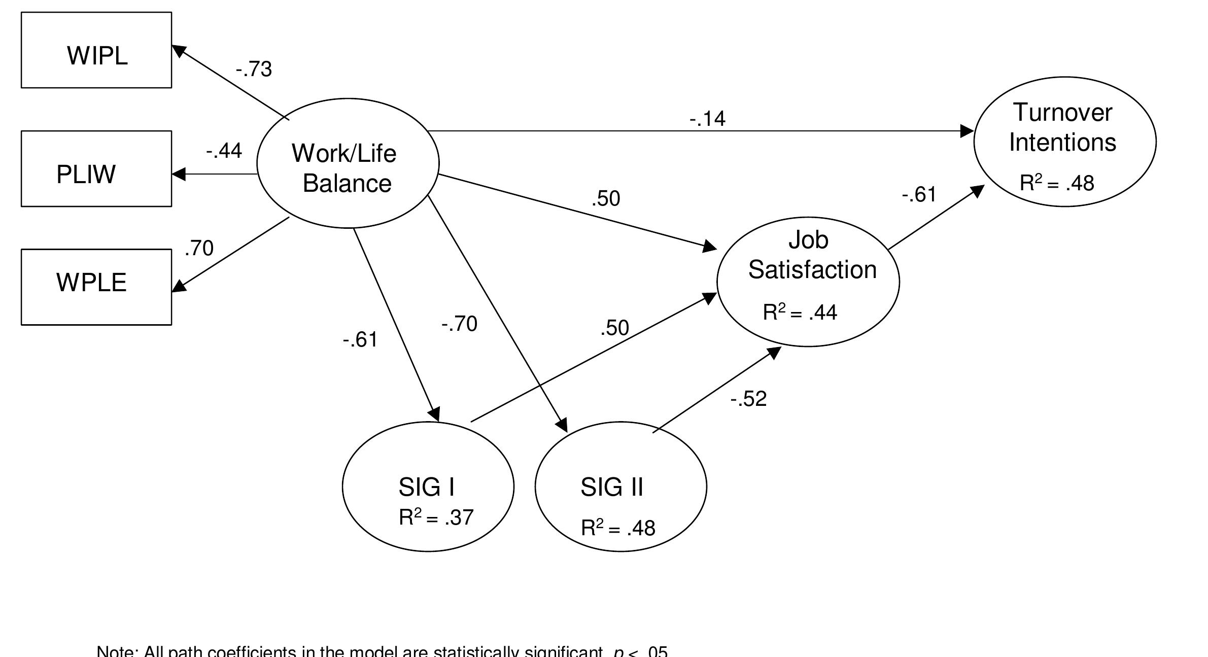 Note: all path coefficients in the model are statistically