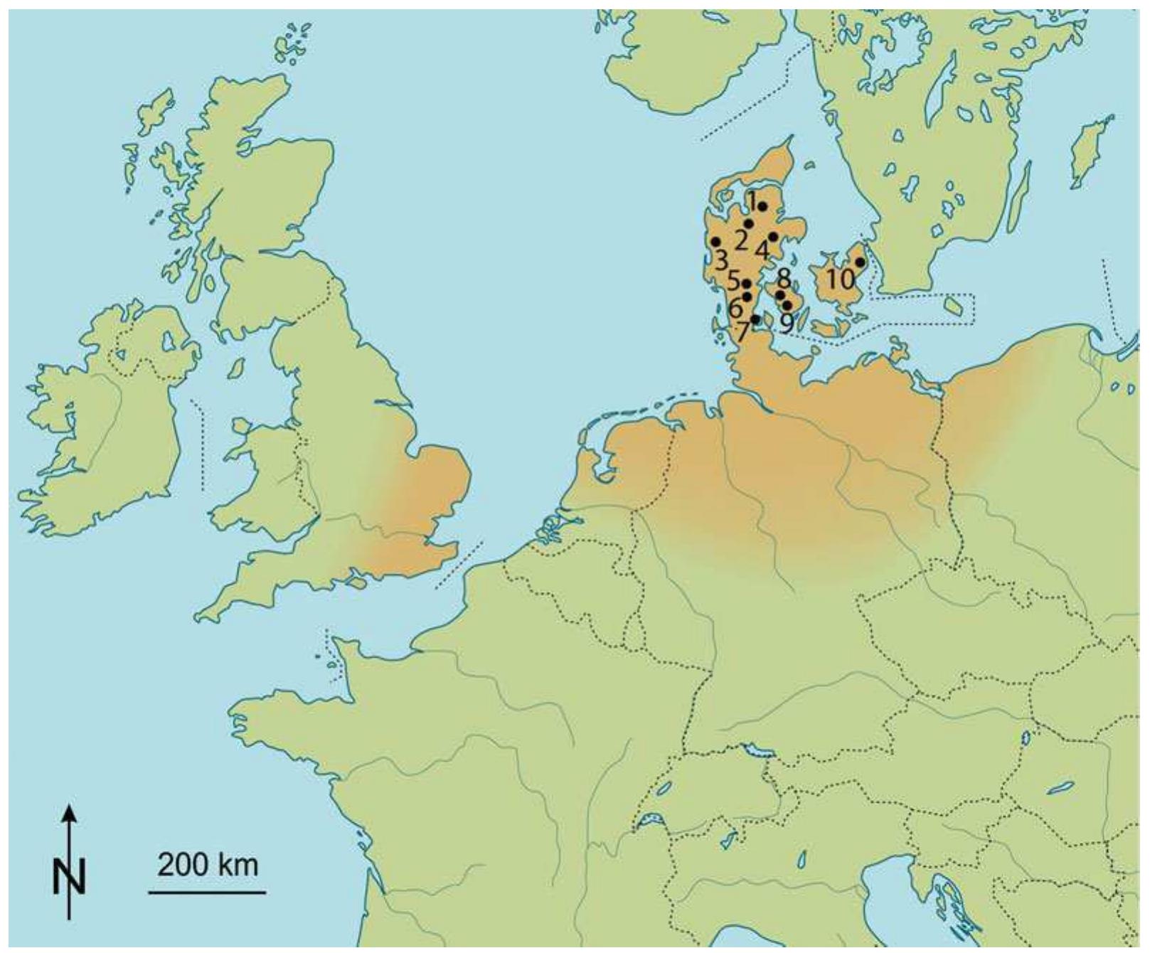 Map of europe indicating the locations of the studied