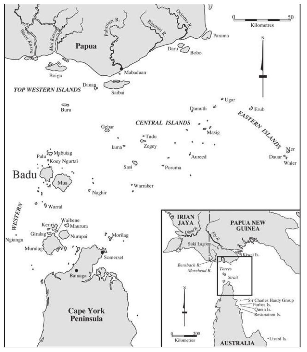 Map of torres strait, showing names of islands mentioned in