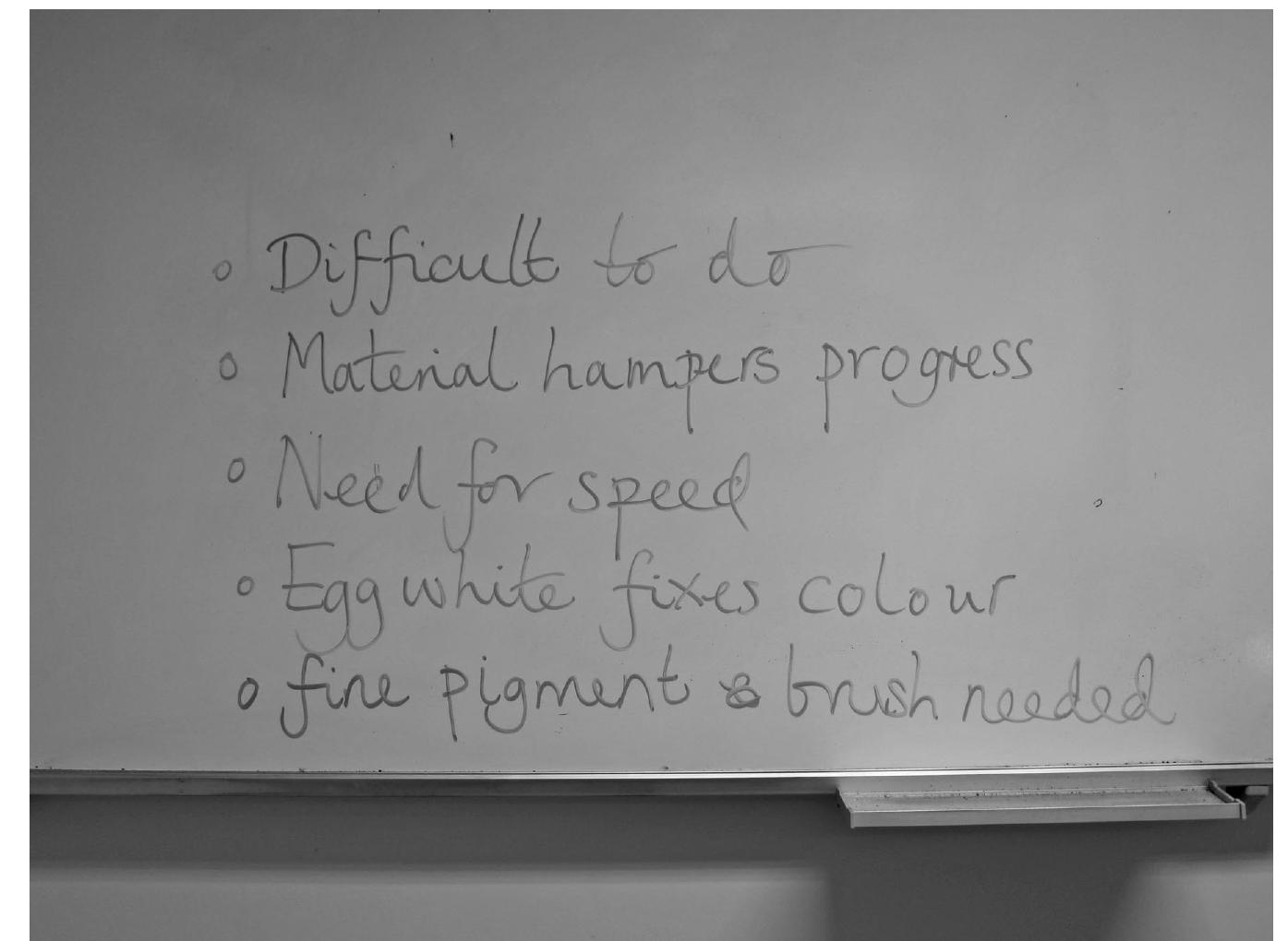 31.2 Discussion points from the ostraca activity as written up on the whiteboard. (Photograph by the author.) 