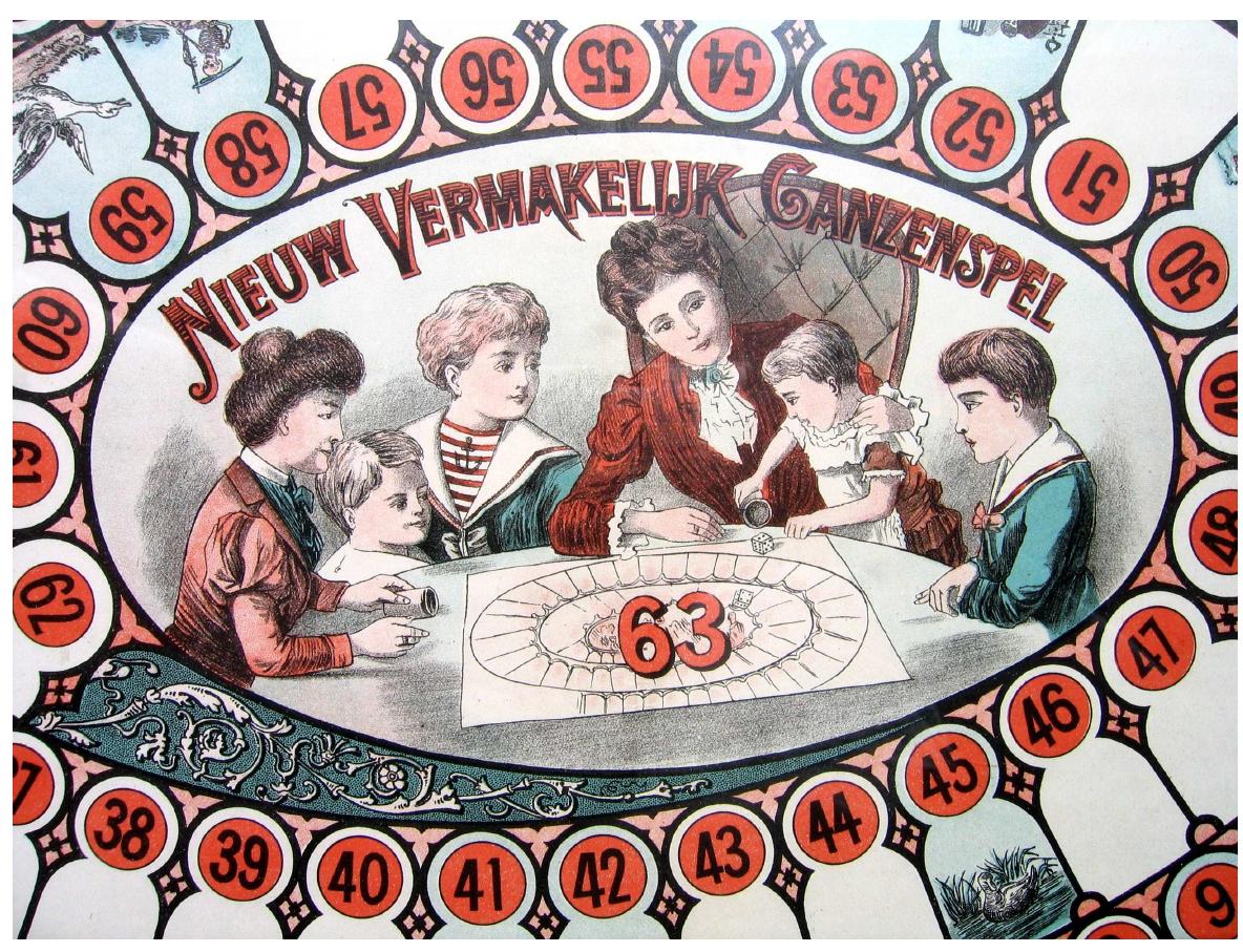 Figure 3 Goose as family entertainment — detail from Nieuw Vermakelijk Ganzenspel, Vlieger, Amsterdam, late 19th C (author’s collection)  Figure 3 Goose as family entertainment — detail from Nieuw Vermakelijk 