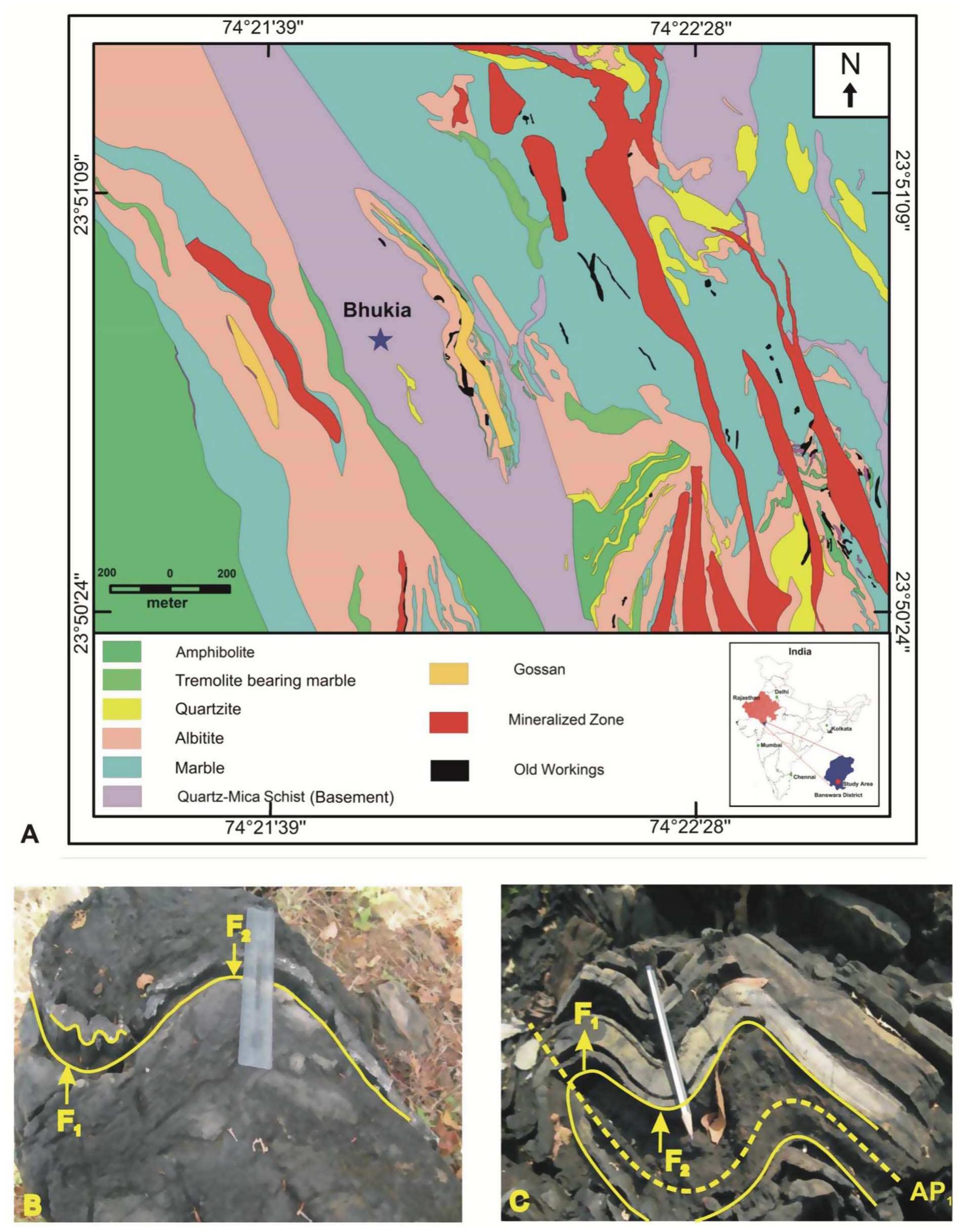 Silicate Based Rocks With Incision (a) geological map of bhukia gold (+ copper) deposit showing