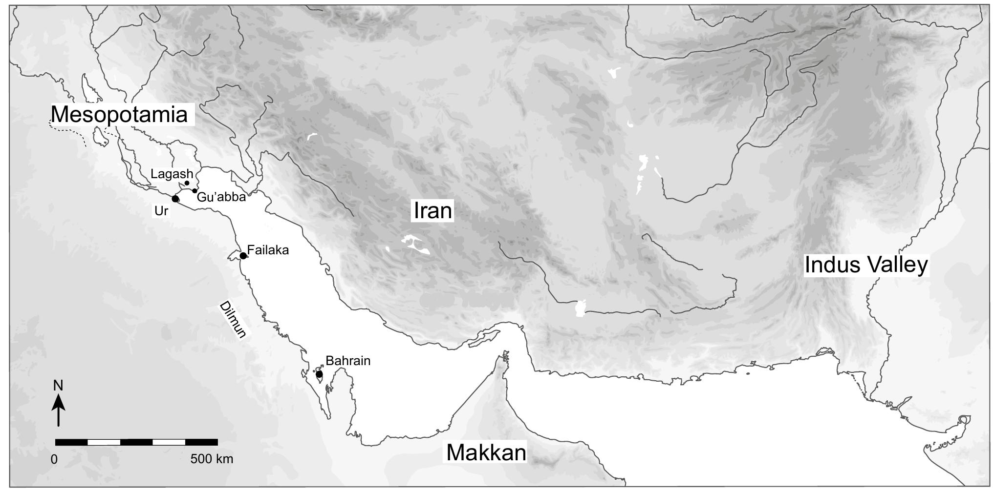 Map of the ancient world around failaka island. the coastal