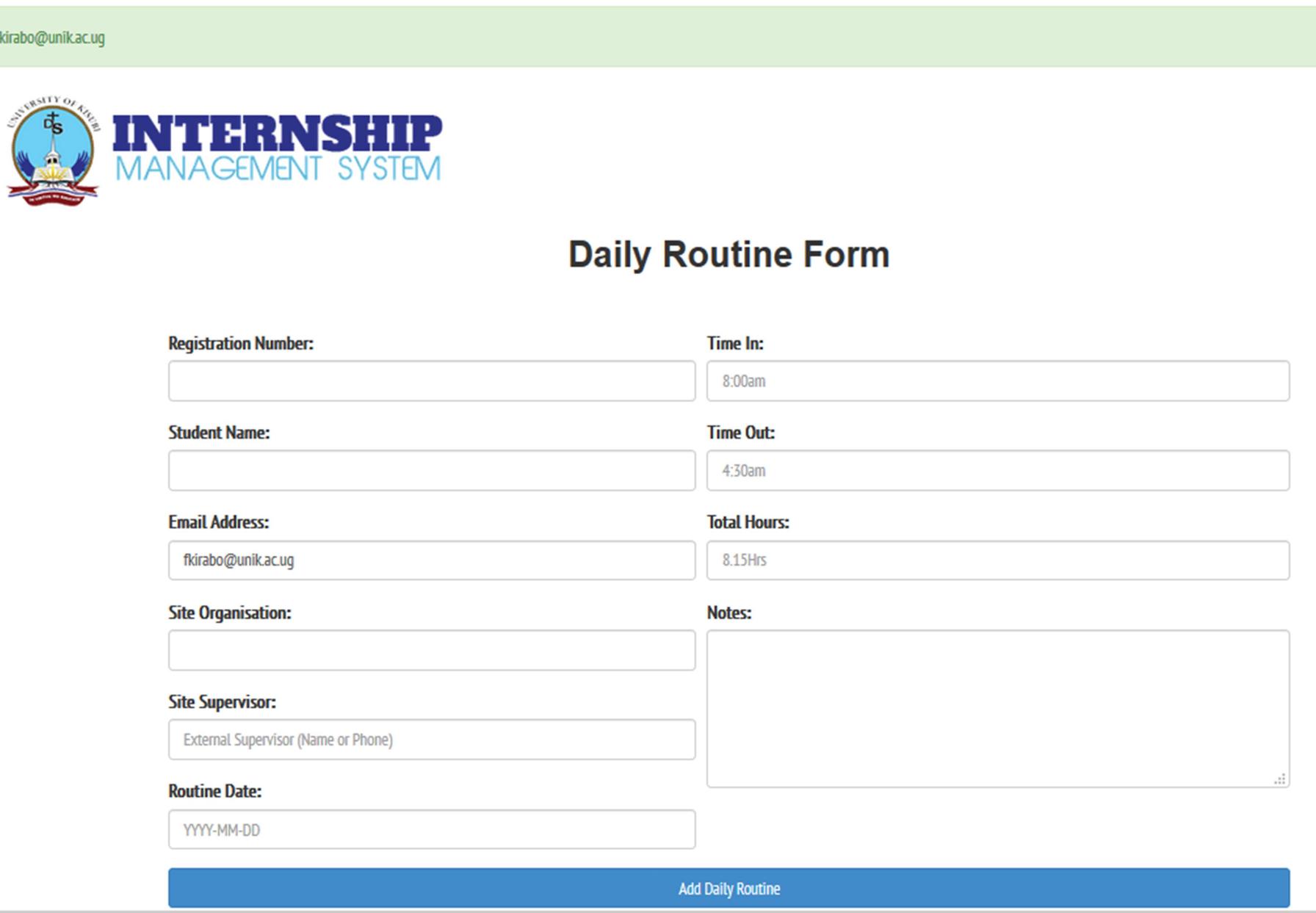 18: daily routine form/ logbook page