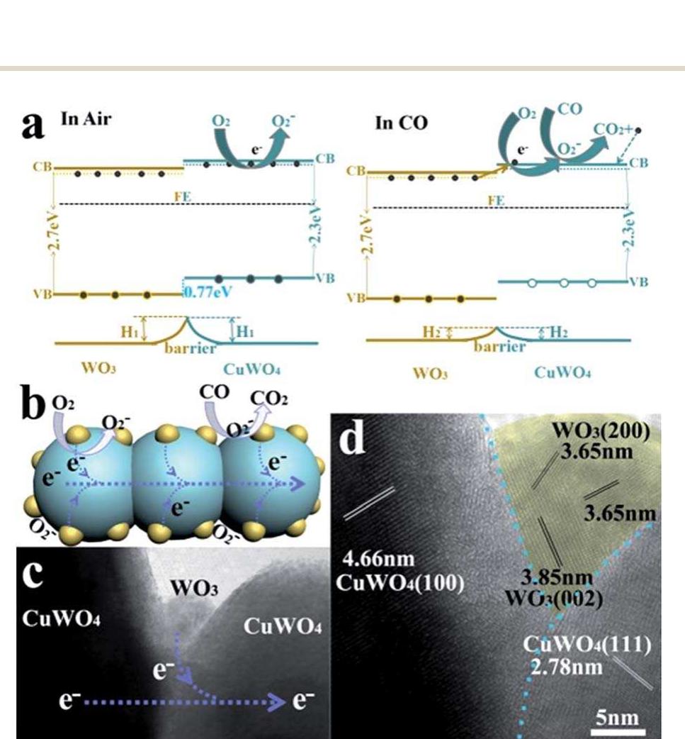 Schematic of gas sensing: (a) energy band diagrams and the