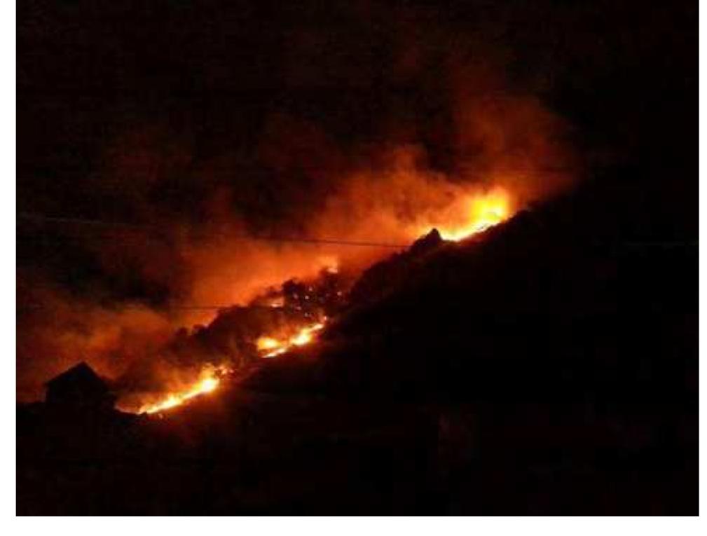 Photo of fire in Dehe captured by an eyewitness.  Conditions  action by law enforcement. Based on their experi- 