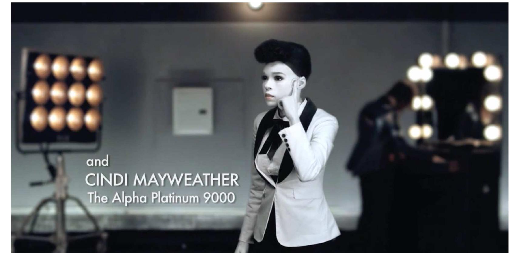 Figure 1. JANELLE MONAE AS WHITE/SKIN ANDROID CinDI MAYWEATHER, “MANY Moons” (DIRECTED BY ALAN FERGUSON, 2008), FRAME GRAB. 