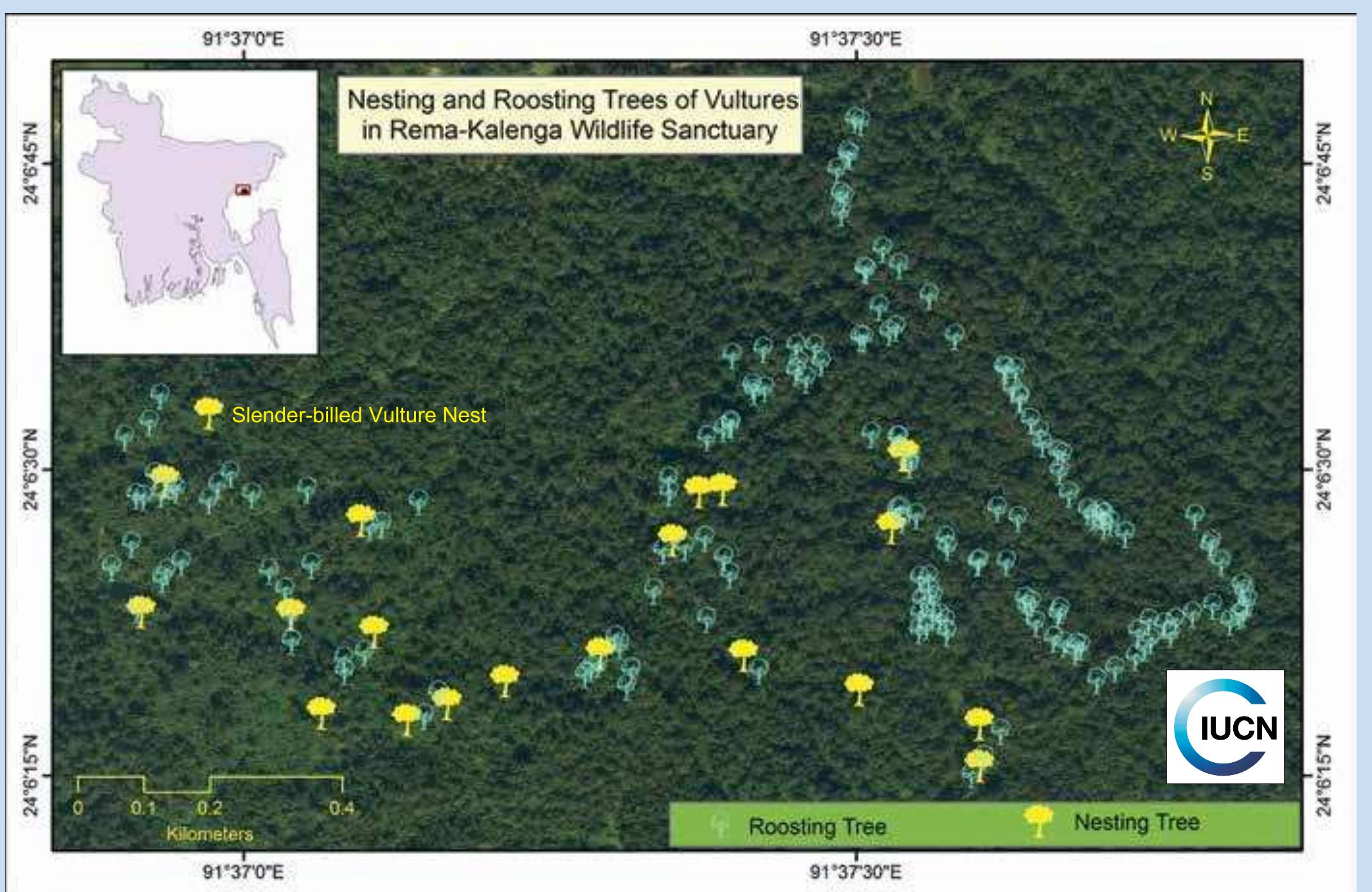 Rema Map 26. map showing nesting and roosting trees of vultures in